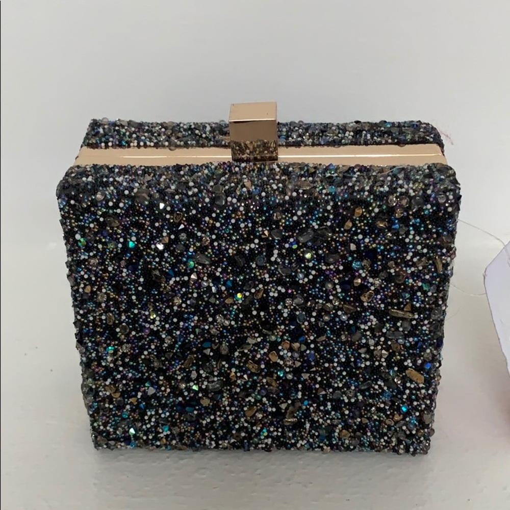 Zara beaded clutch new blue green embellished